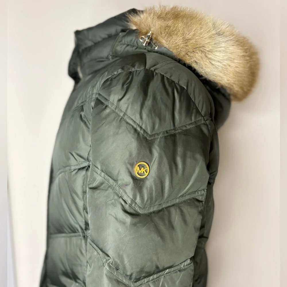 Michael Kors Olive Puffer Jacket with Fur Trim - Picture 3 of 15